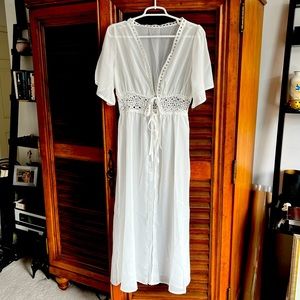Women’s White Sheer Maxi Flowy Swim Cover-Up. Brand New!